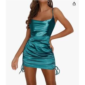 Womens satin ruched spaghetti strap body con mini dress size XXL